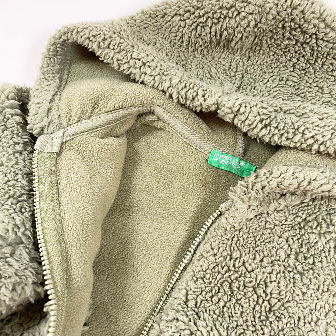 Benetton moss green hooded sherpa jacket 9-12M/74 2