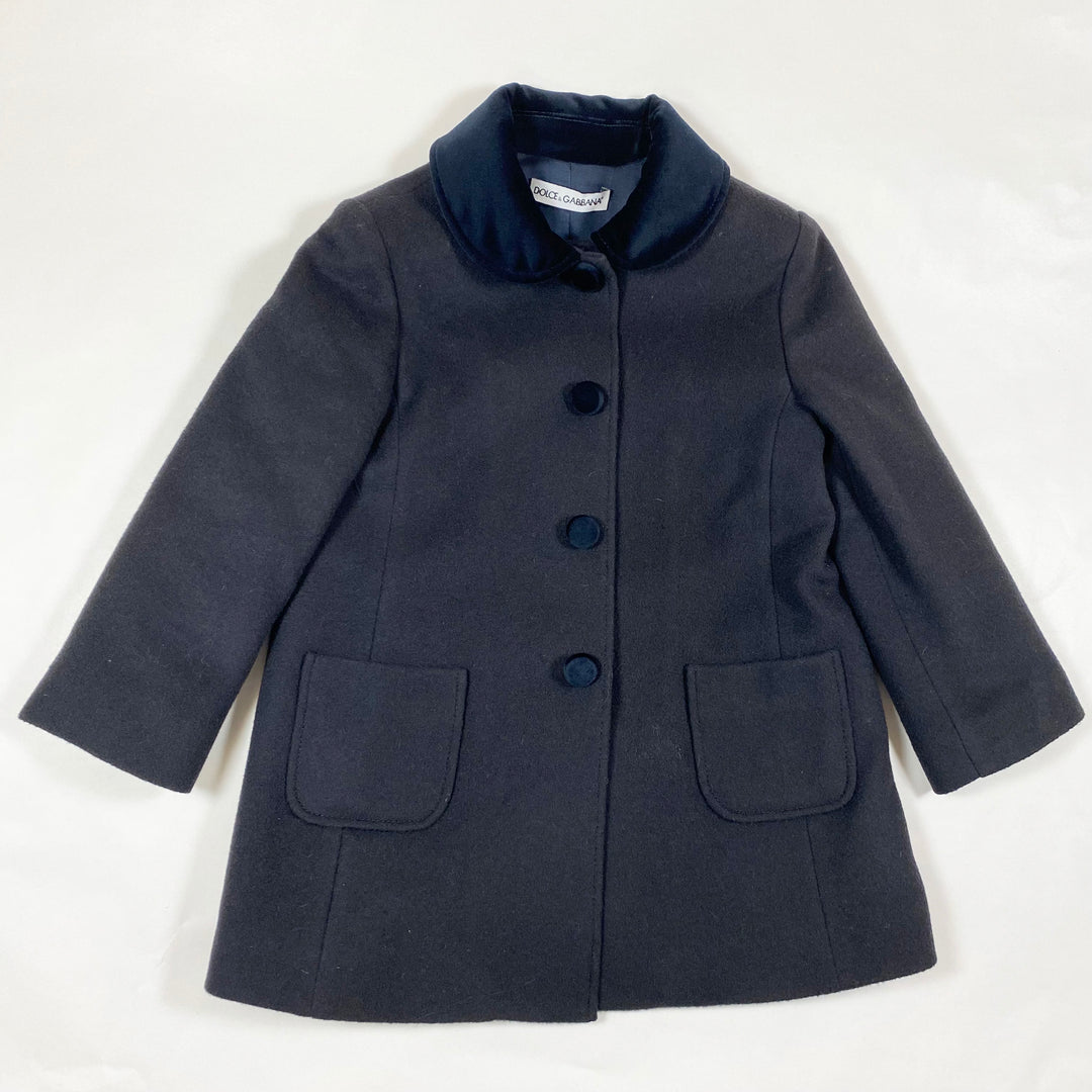 Dolce & Gabbana black/navy virgin wool coat with velvet collar 4Y 1