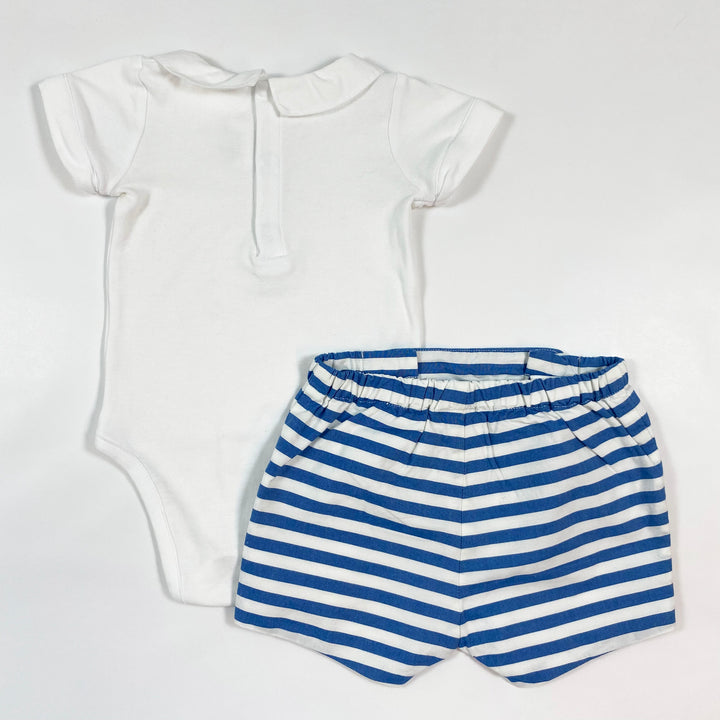 Jacadi blue stripe shorts & body set 6M/67 3
