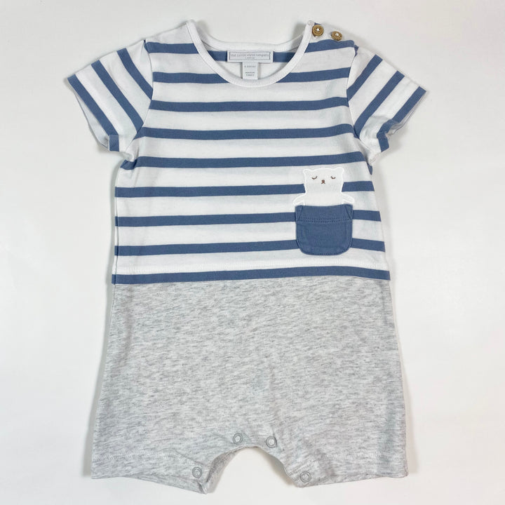 The Little White Company blue stripe teddy romper 6-9M 1