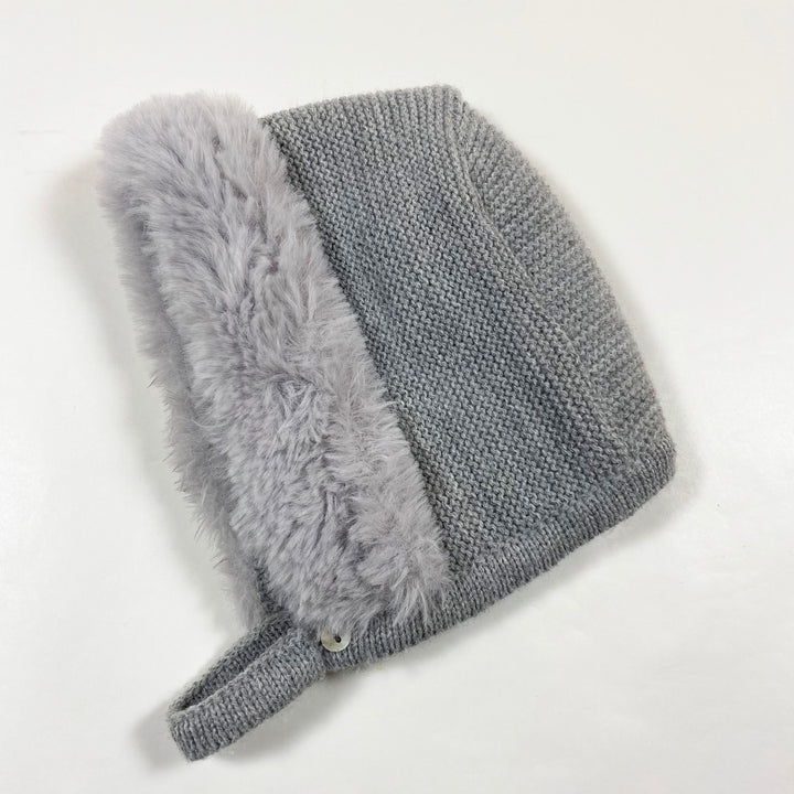 Mebi grey fur lined bonnet 9M 2