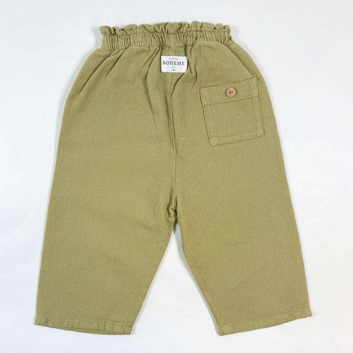 Studio Bohème organic cotton faded green/beige trousers 12M 2