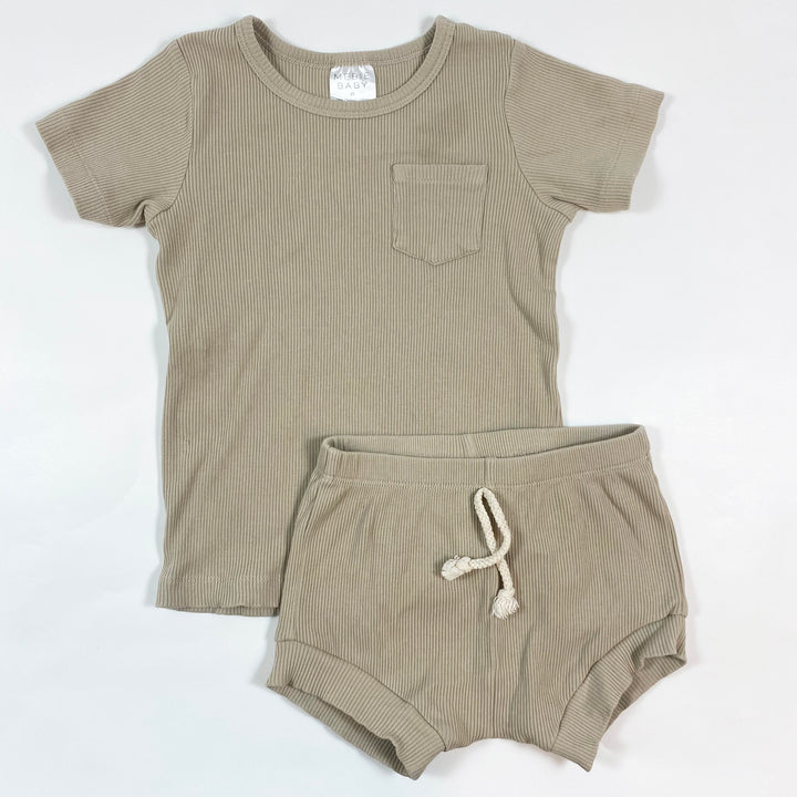 Mebie Baby beige ribbed short set 3Y 1