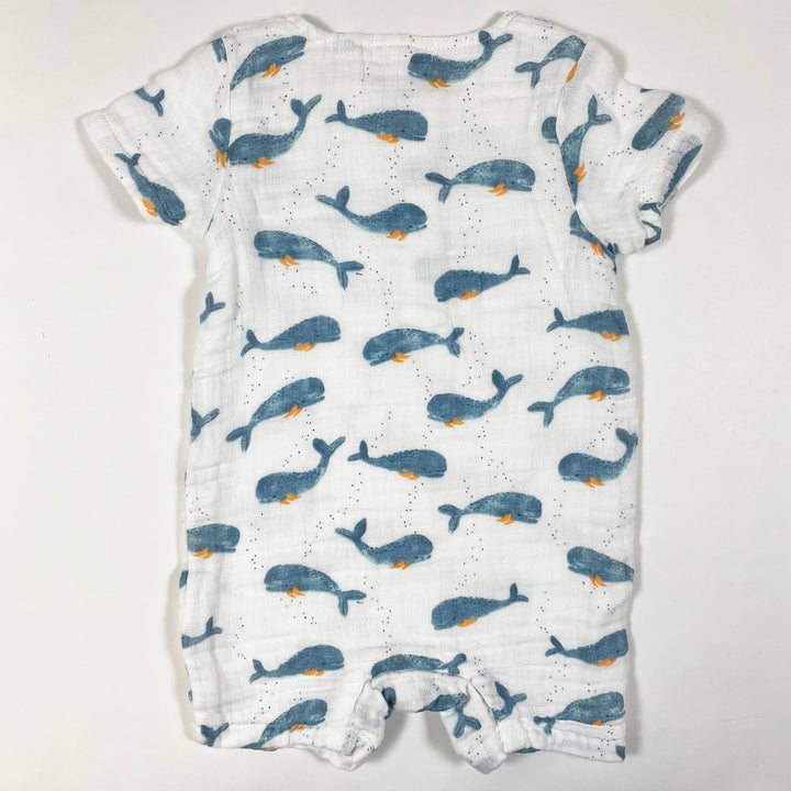 Angel Dear ecru whale print muslin romper 6-12M