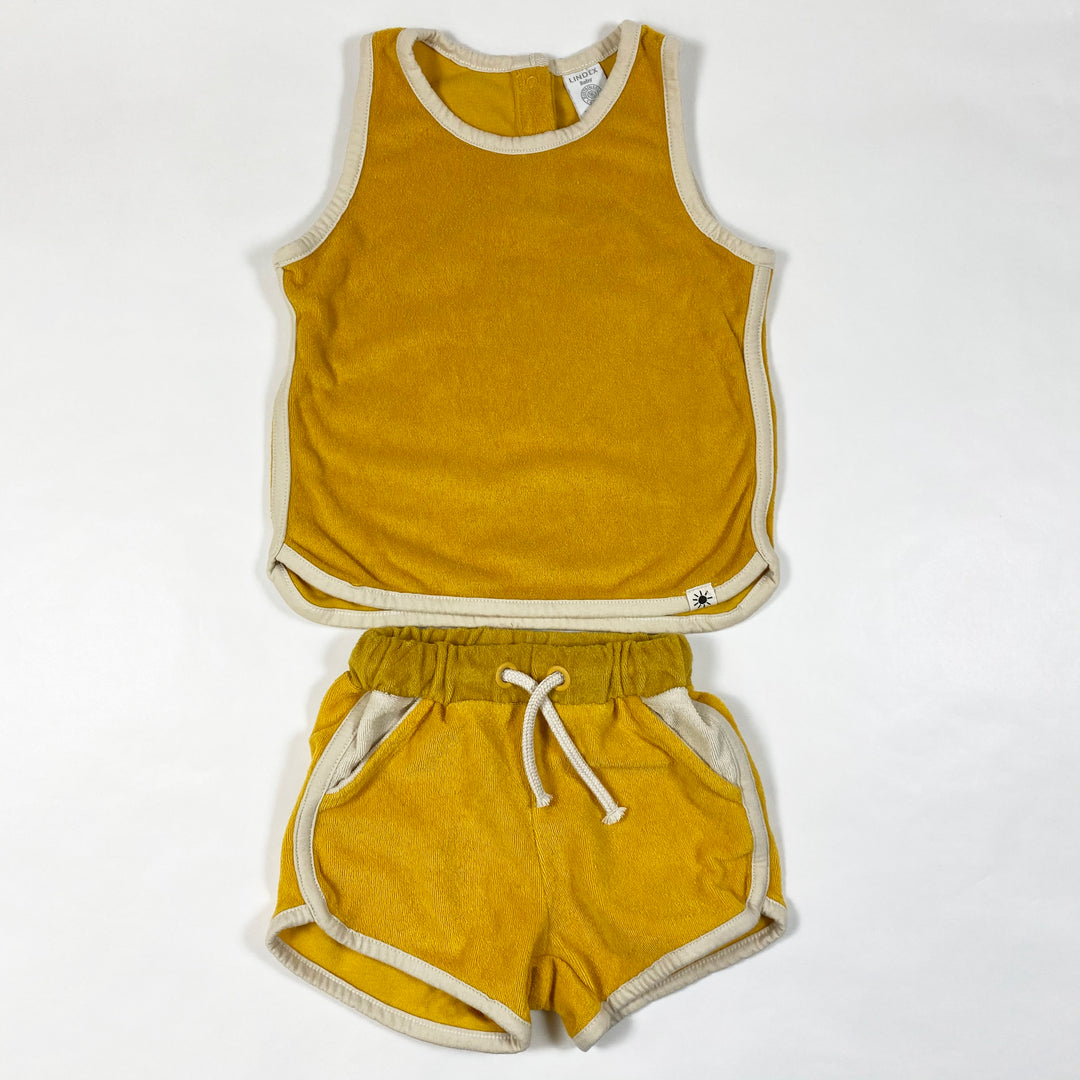 Lindex yellow terry tank top and shorts 80/8-9M 1