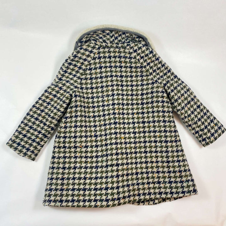 Bonpoint navy/khaki melange houndstooth collared owol coat 6Y 4