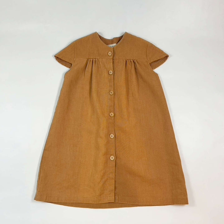 Minabulle camel heavy linen summer dress made in France 6Y 1