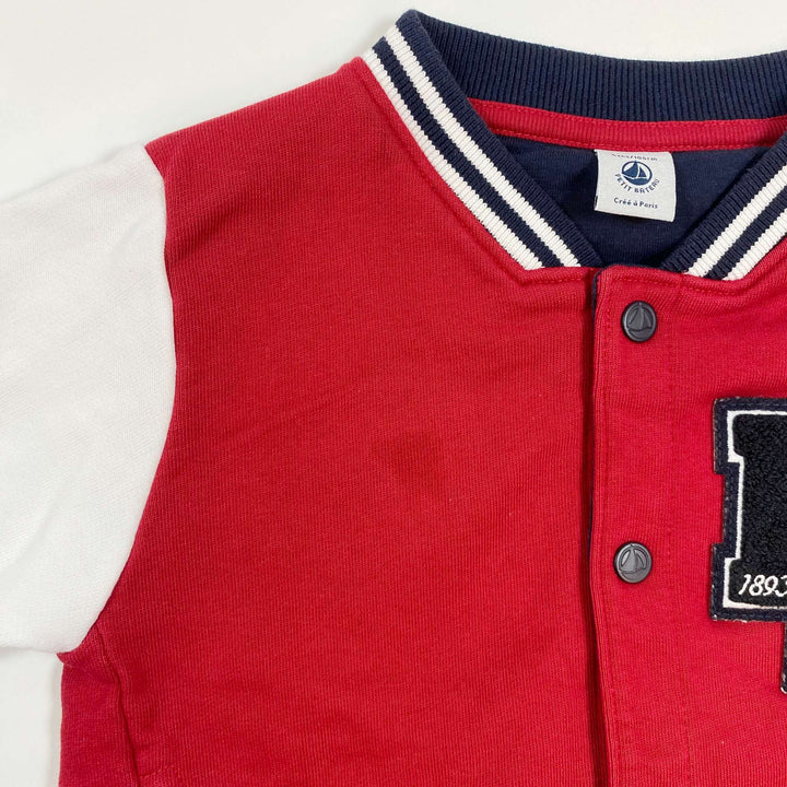 Petit Bateau red brushed fleece varsity jacket 4Y/104 3