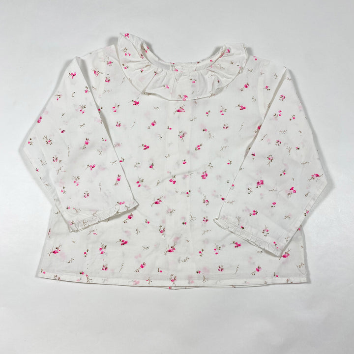 Bonpoint white pink flowers blouse with collar 2Y 1