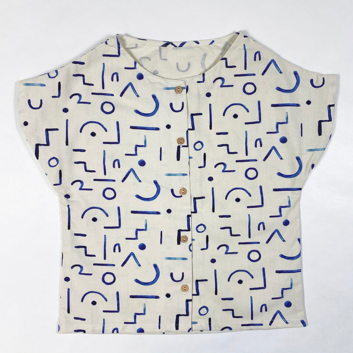 Monkind blue shapes organic print shirt Second Season diff. sizes