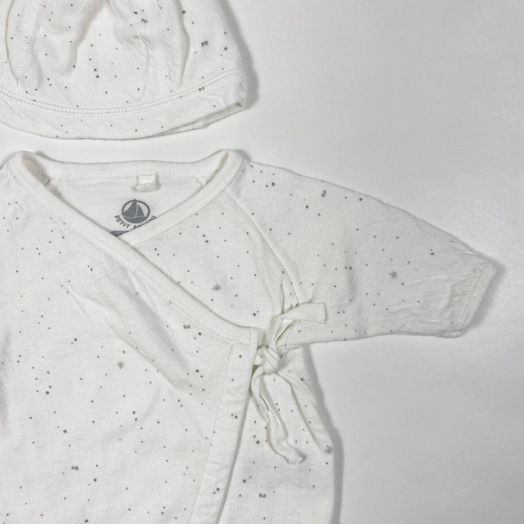 Petit Bateau white spot baby pyjama and hat set NB/50 2