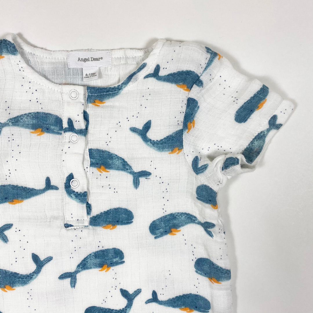 Angel Dear ecru whale print muslin romper 6-12M