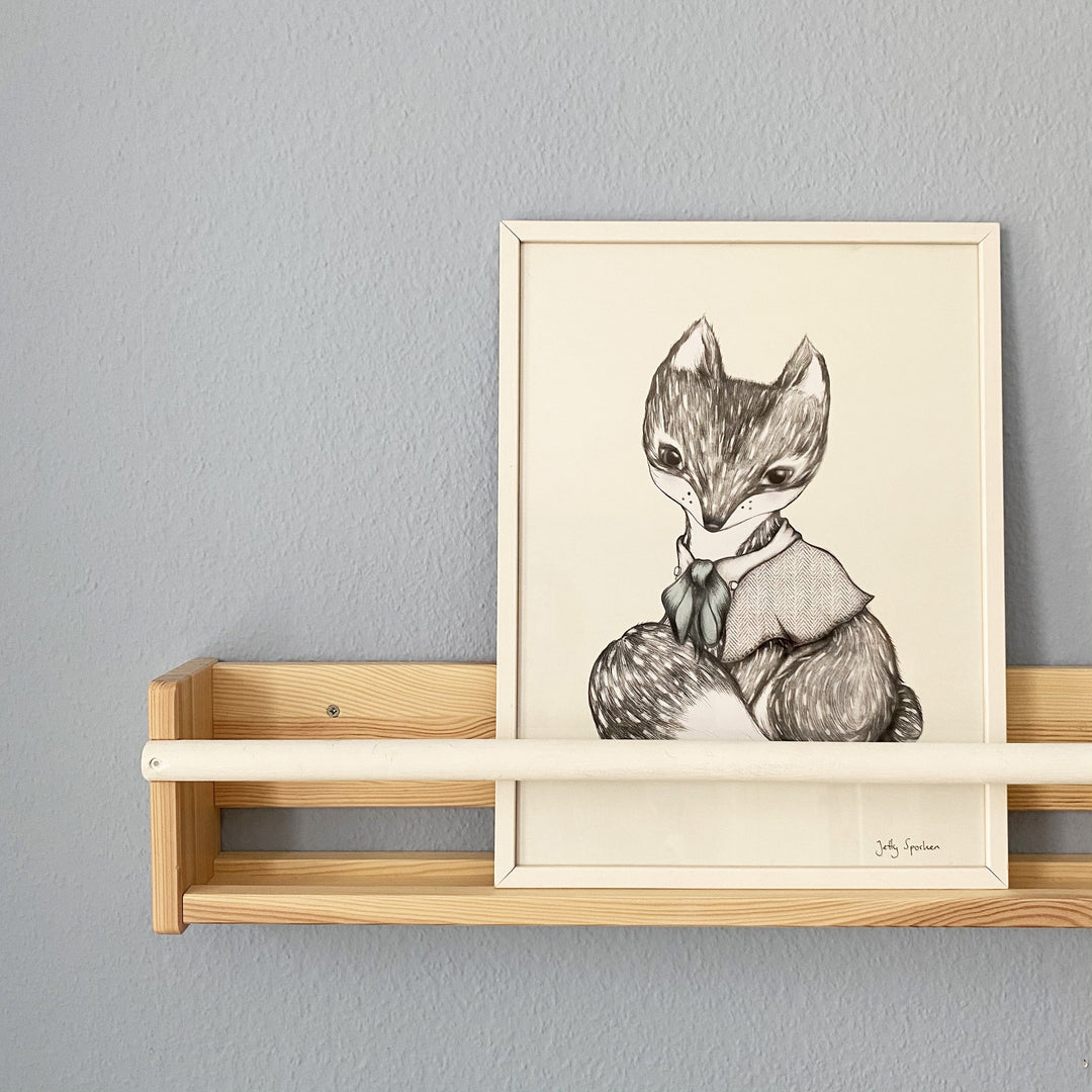 Jetty Sporken original fox drawing, framed 32x42cm