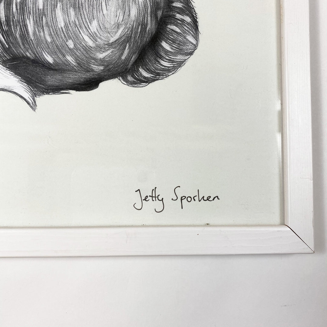 Jetty Sporken original fox drawing, framed 32x42cm