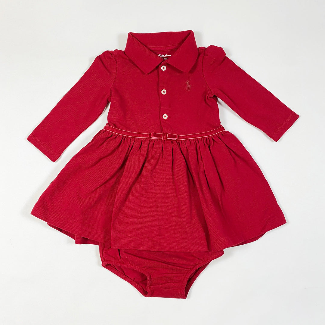 Ralph Lauren red long-sleeved dress with velvet bow & bloomers 6M/70