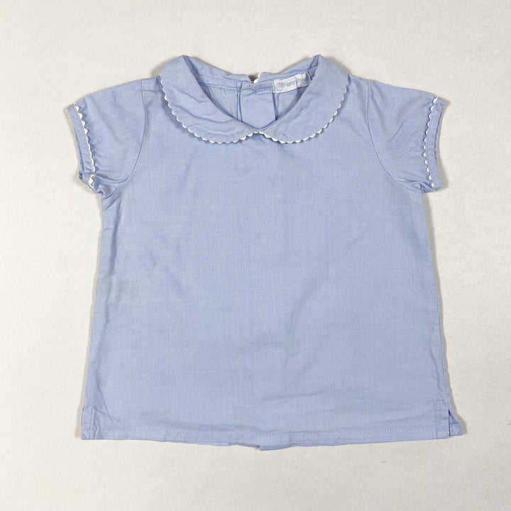 Laranjinha light blue short-sleeved blouse with peter pan collar and white detailing 12M