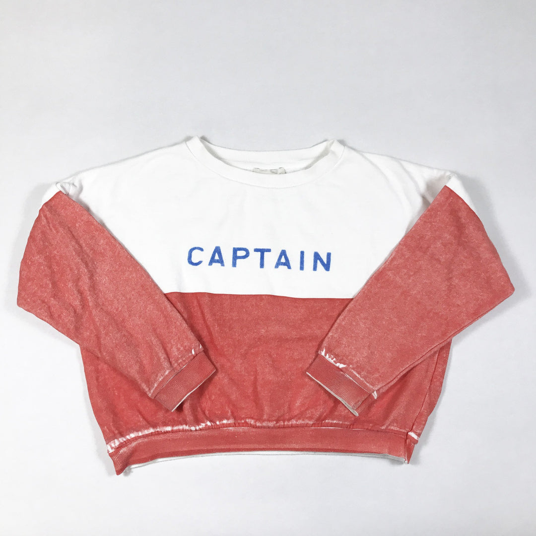 Bobo Choses red and white french terry sweatshirt with "captain" print