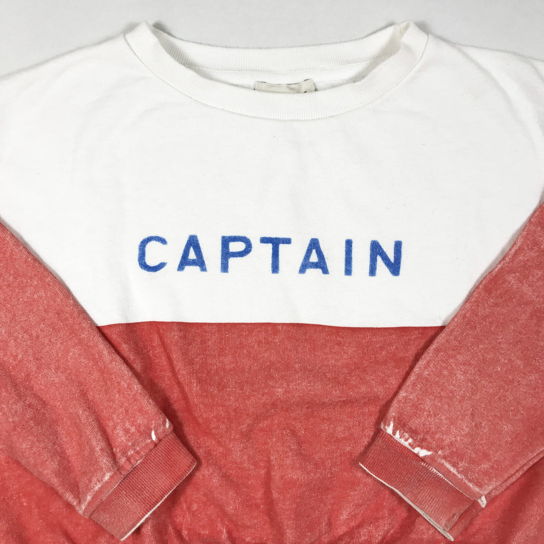 Bobo Choses red and white french terry sweatshirt with "captain" print