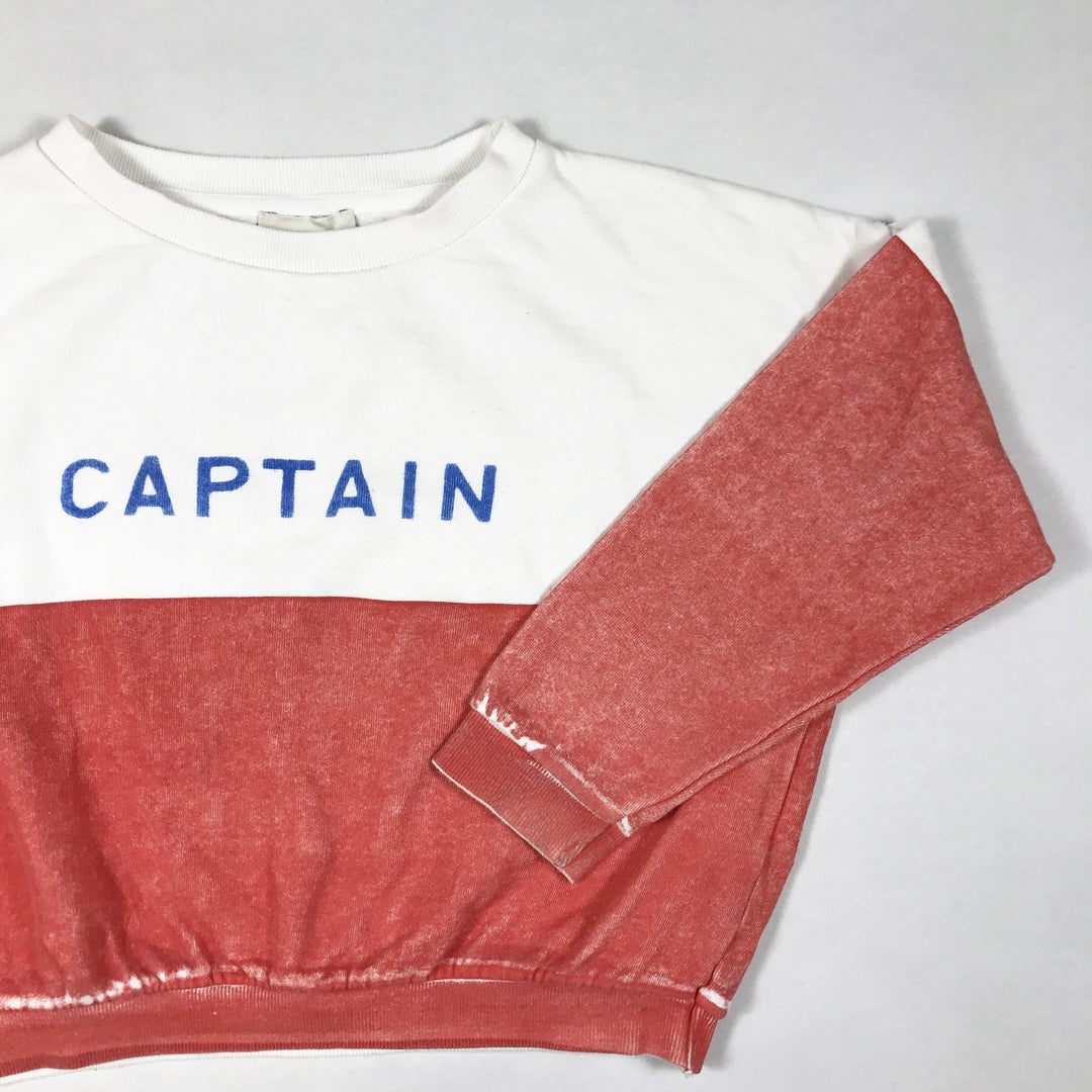 Bobo Choses red and white french terry sweatshirt with "captain" print