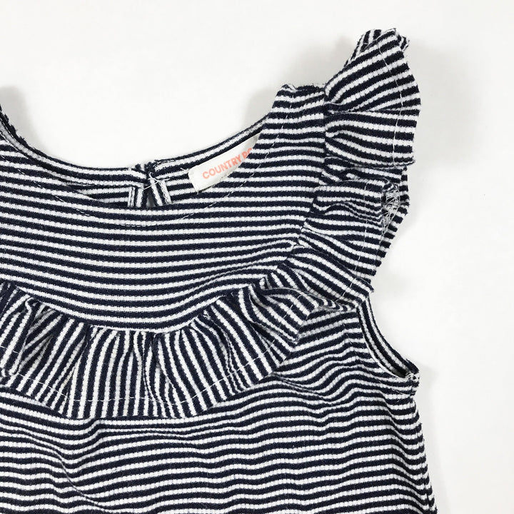 Country Road blue striped short-sleeved blouse with ruffle detail 12-18M