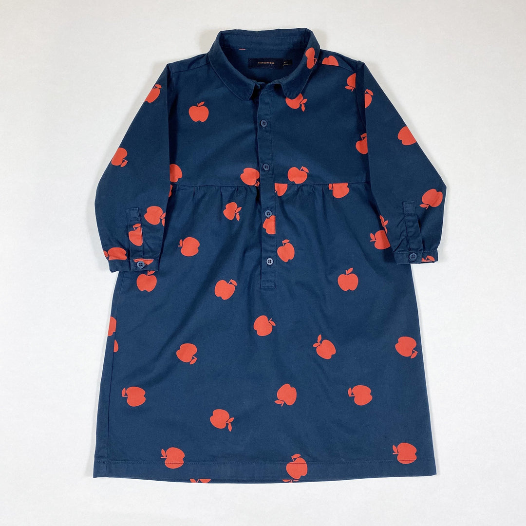 Tinycottons blue 3/4-sleeved shirt dress with red apple print 4Y