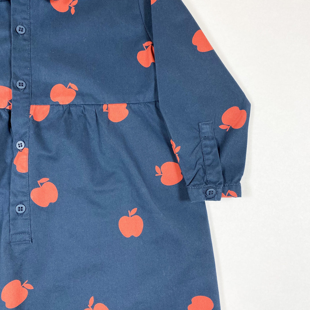 Tinycottons blue 3/4-sleeved shirt dress with red apple print 4Y