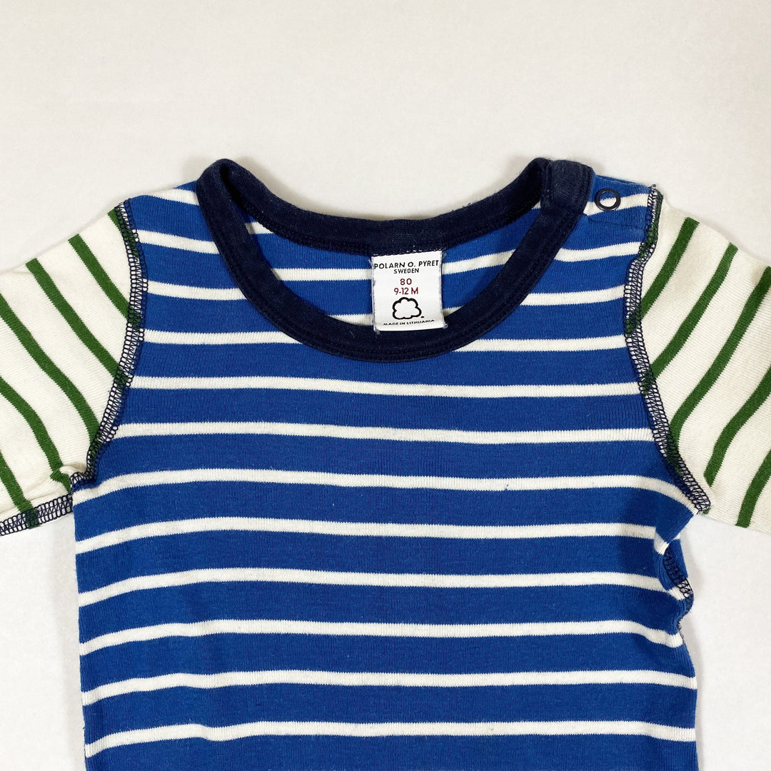 Polarn O. Pyret blue/green/beige striped long-sleeved body 9-12M/80