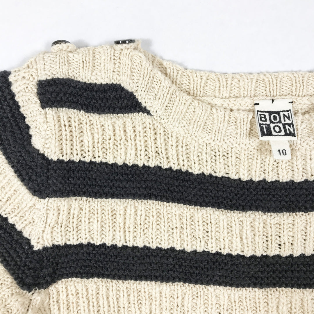 Bonton ecru/black striped knit sweater Second Season 10Y
