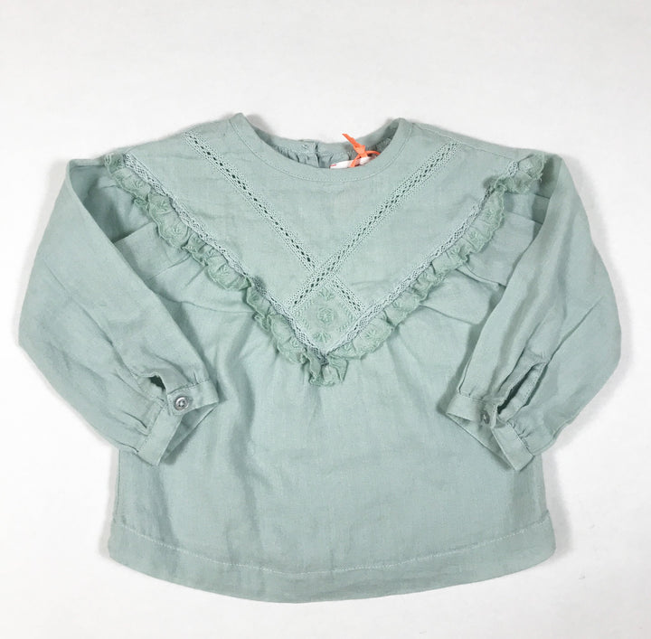 Bonheur du Jour mint blouse with ruffles Second Season 6M