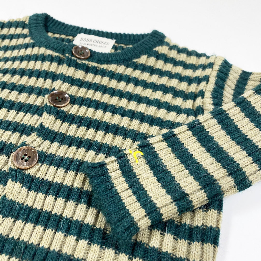 Bobo Choses green/taupe striped knit cardigan Second Season 12-18M