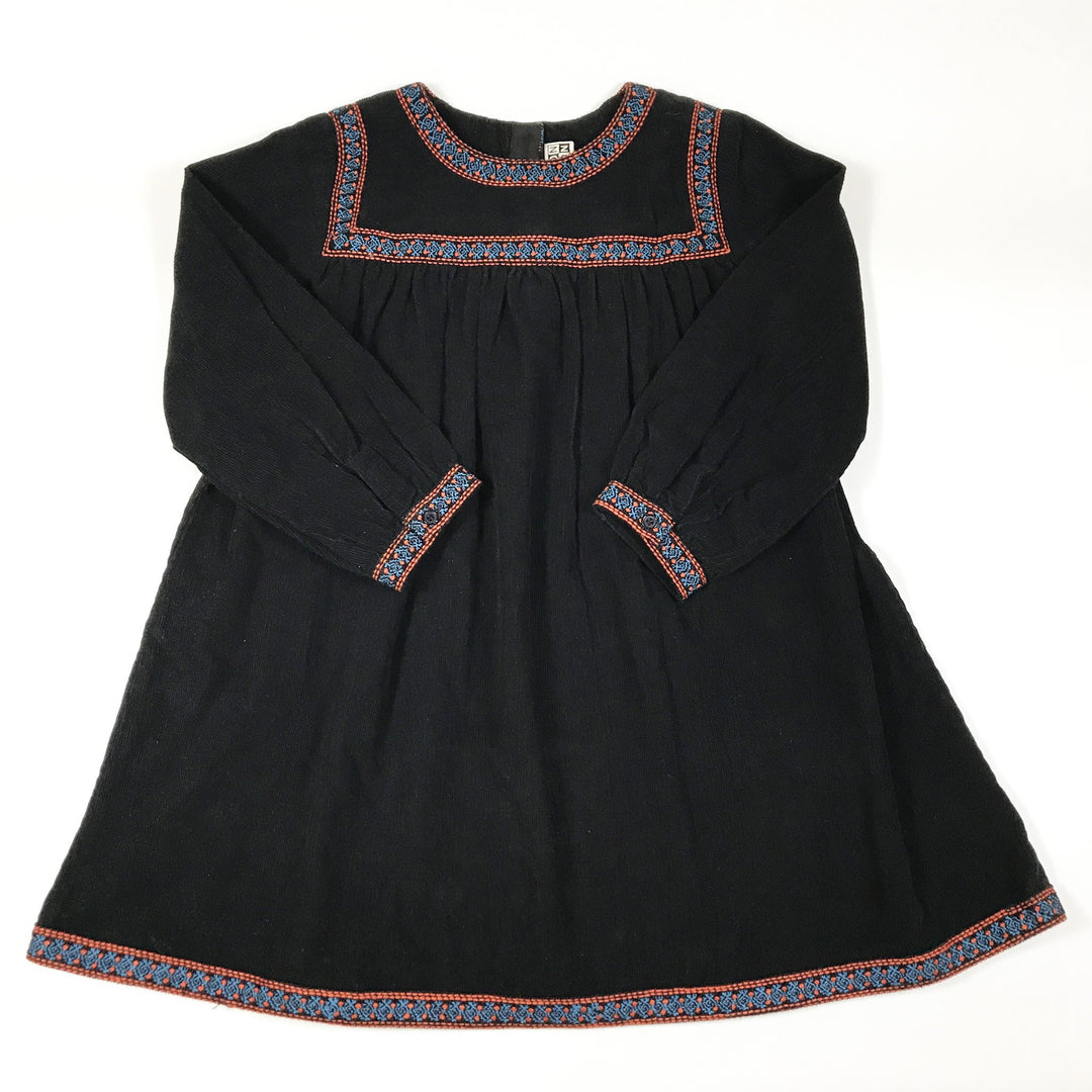 Bonton black embroidered long-sleeved cord dress Second Season 6Y