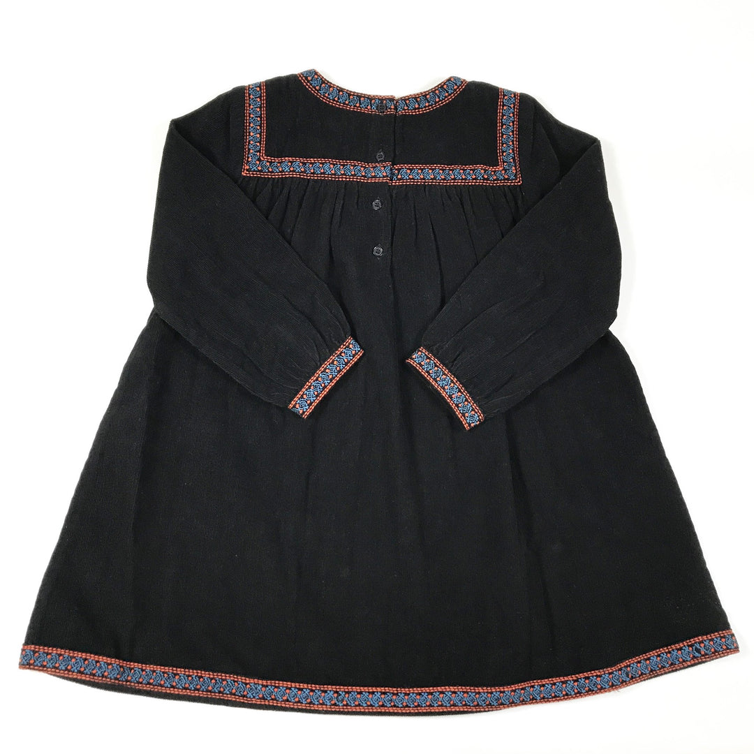 Bonton black embroidered long-sleeved cord dress Second Season 6Y