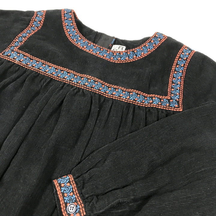 Bonton black embroidered long-sleeved cord dress Second Season 6Y