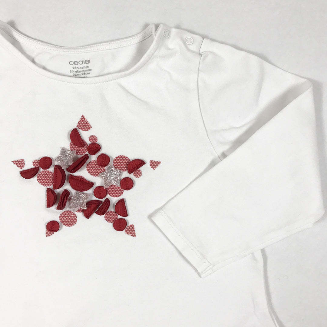 Obaïbi white long-sleeved t-shirt with star shaped applique 36M/98