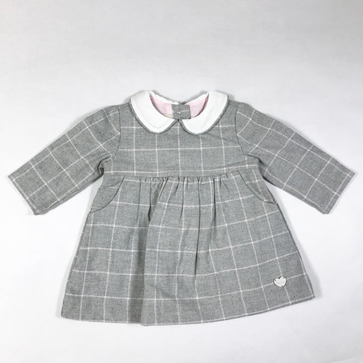 Chicco grey checked long-sleeved collared dress 3M/56