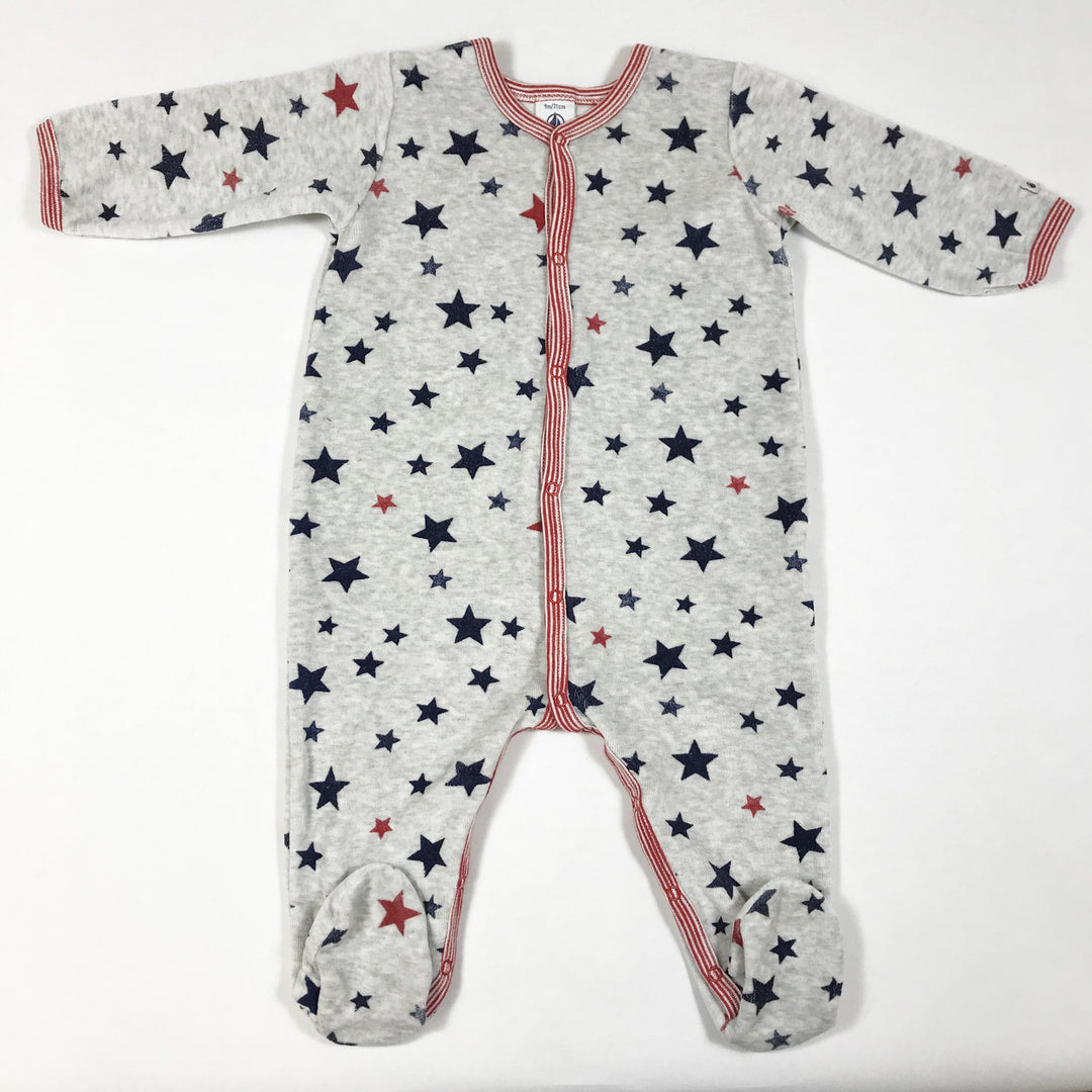 Petit Bateau grauer Pyjama mit Sternendruck und Füssen 9M/71