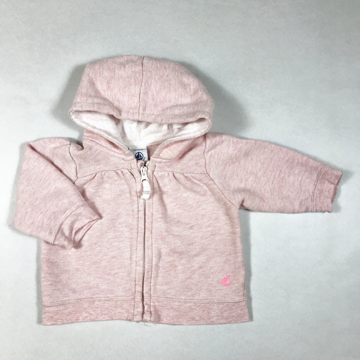 Petit Bateau hellrosa langärmeliger Kapuzenpullover 3M/60