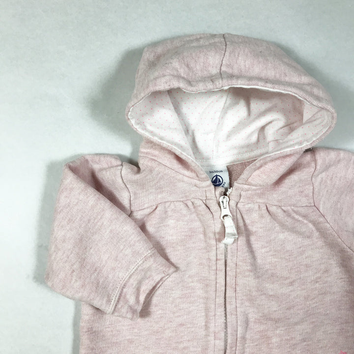 Petit Bateau hellrosa langärmeliger Kapuzenpullover 3M/60