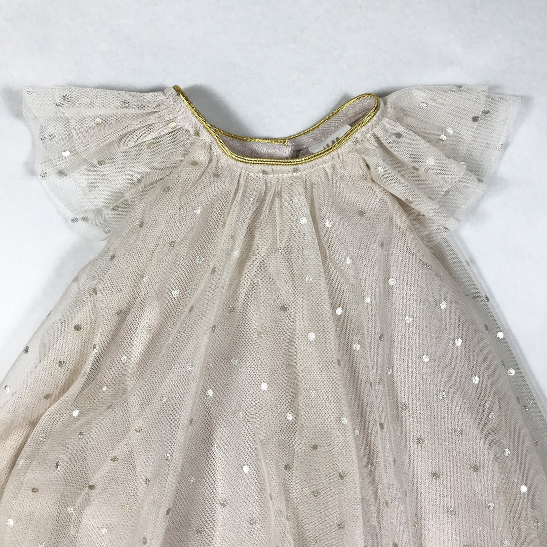 H&M pink short-sleeved dress with golden polka dots 4-6M/68