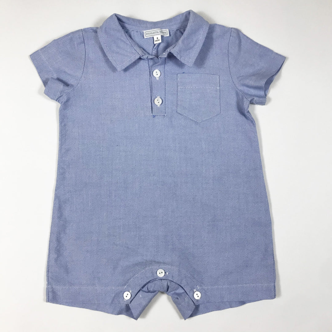 Nicoletta Fanna blue short-sleeved romper with shirt collar 6M