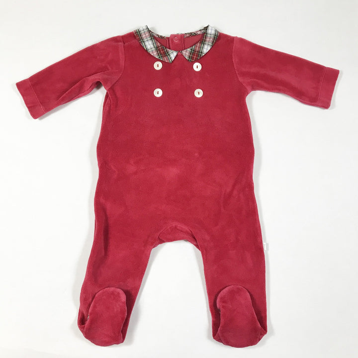 Jacadi red velvet pyjamas with feet and tartan collar 6M/67