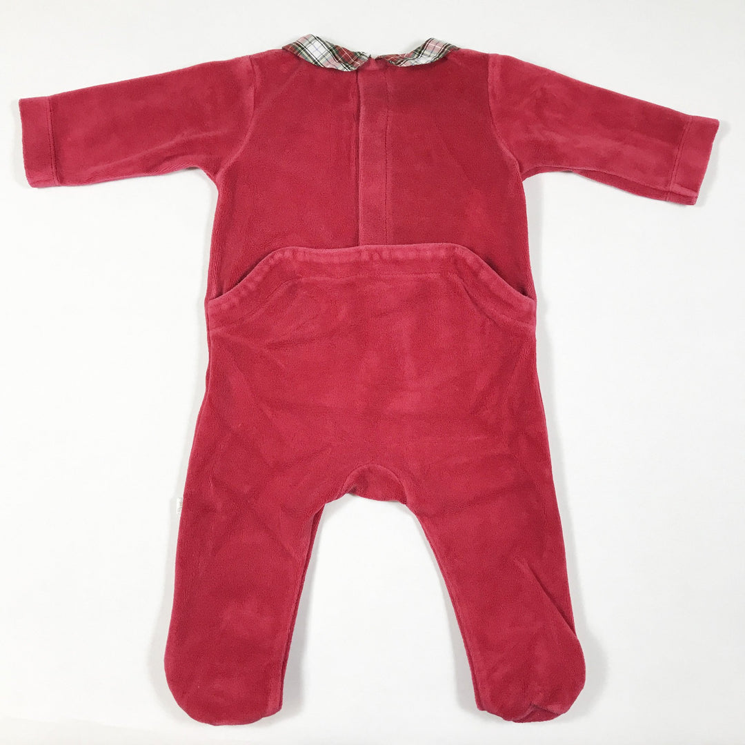 Jacadi red velvet pyjamas with feet and tartan collar 6M/67