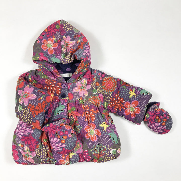 Catimini floral corduroy hooded padded jacket with mittens 3M/59