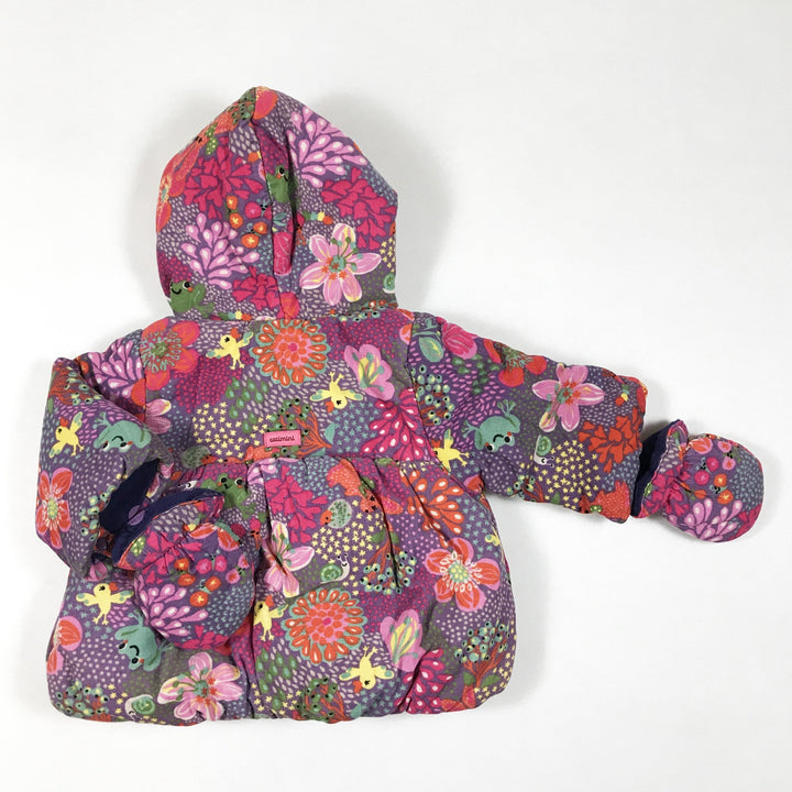 Catimini floral corduroy hooded padded jacket with mittens 3M/59