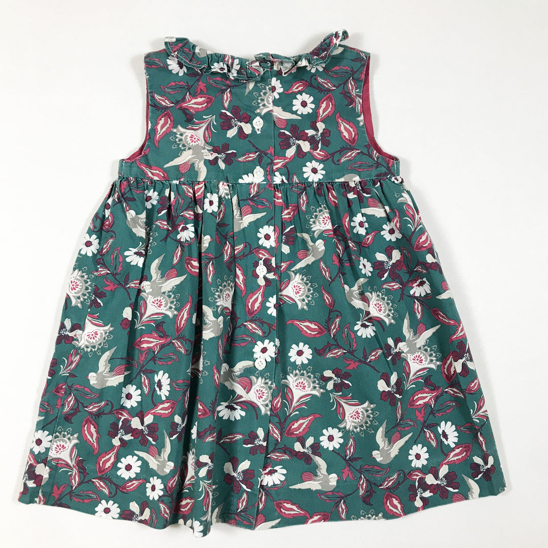 Gocco grünes ärmelloses Kleid mit Blumendruck und Rüschenkragen 18-24M/86