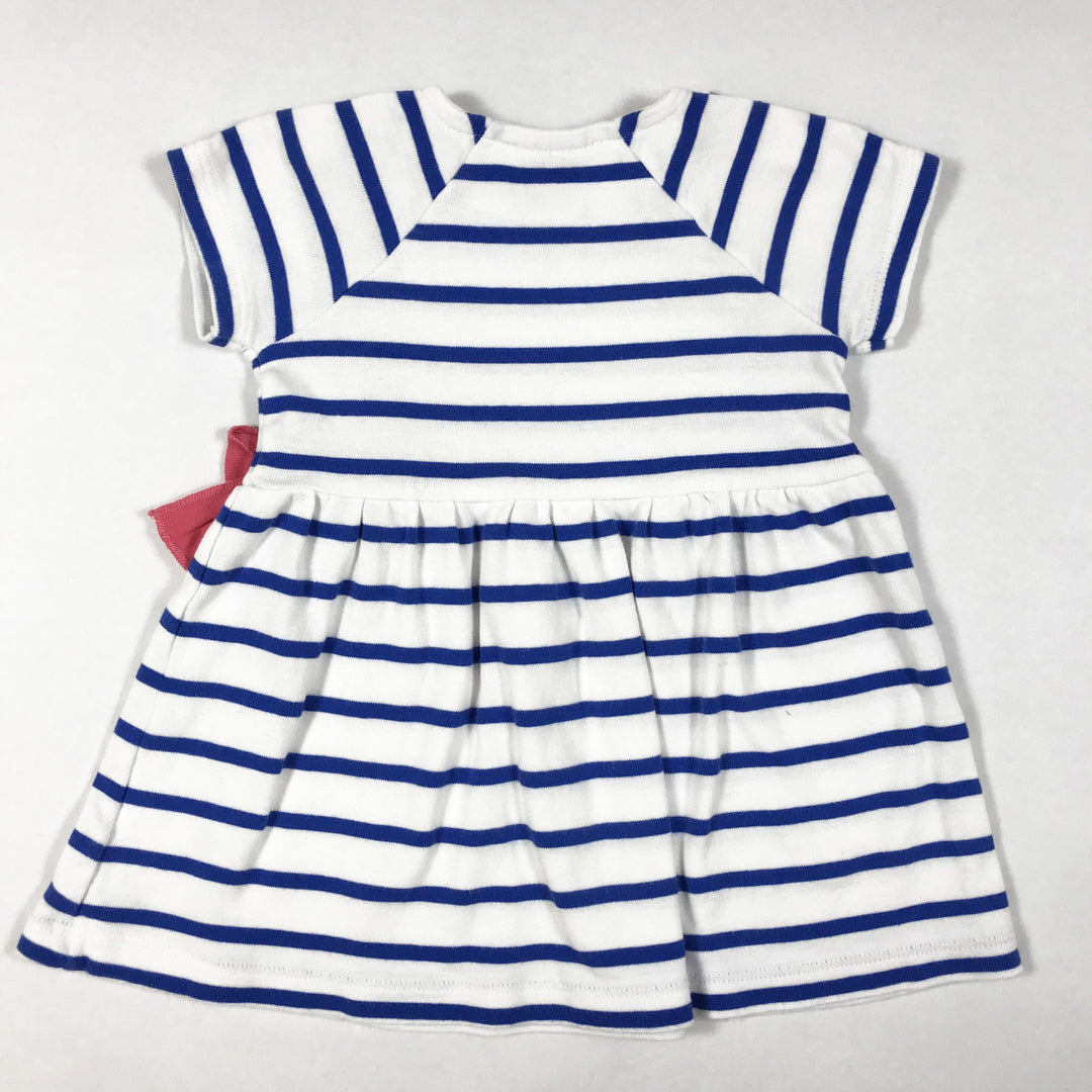 Petit Bateau white and blue short-sleeved dress with pink bow 3M/60