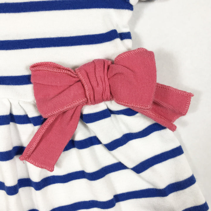 Petit Bateau white and blue short-sleeved dress with pink bow 3M/60