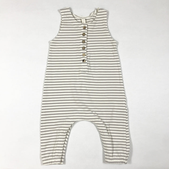Quincy Mae ecru and grey striped sleeveless jumpsuit 3-6M