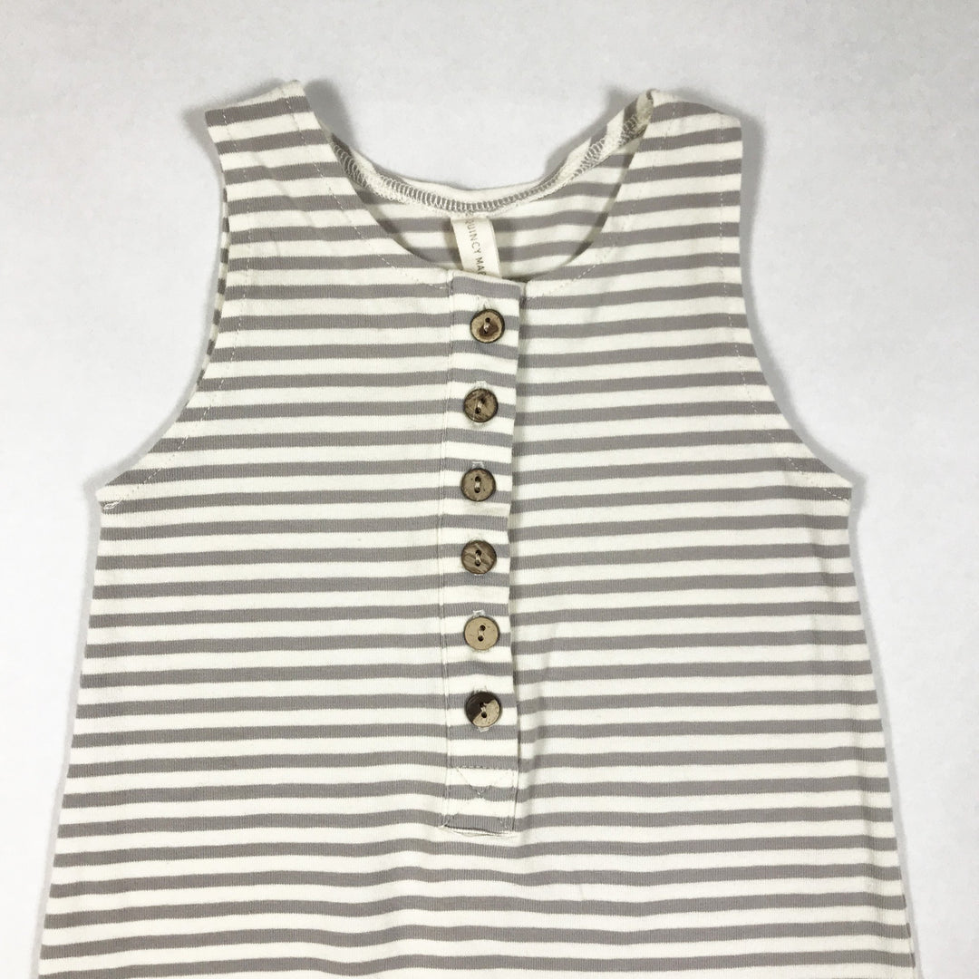 Quincy Mae ecru and grey striped sleeveless jumpsuit 3-6M