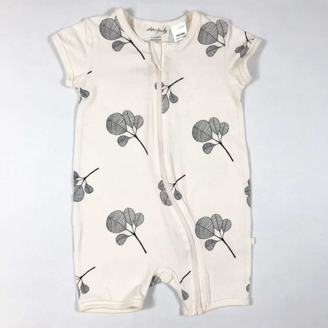 Wilson + Frenchy organic short-sleeved fan leaf print zip jumpsuit 12-18M